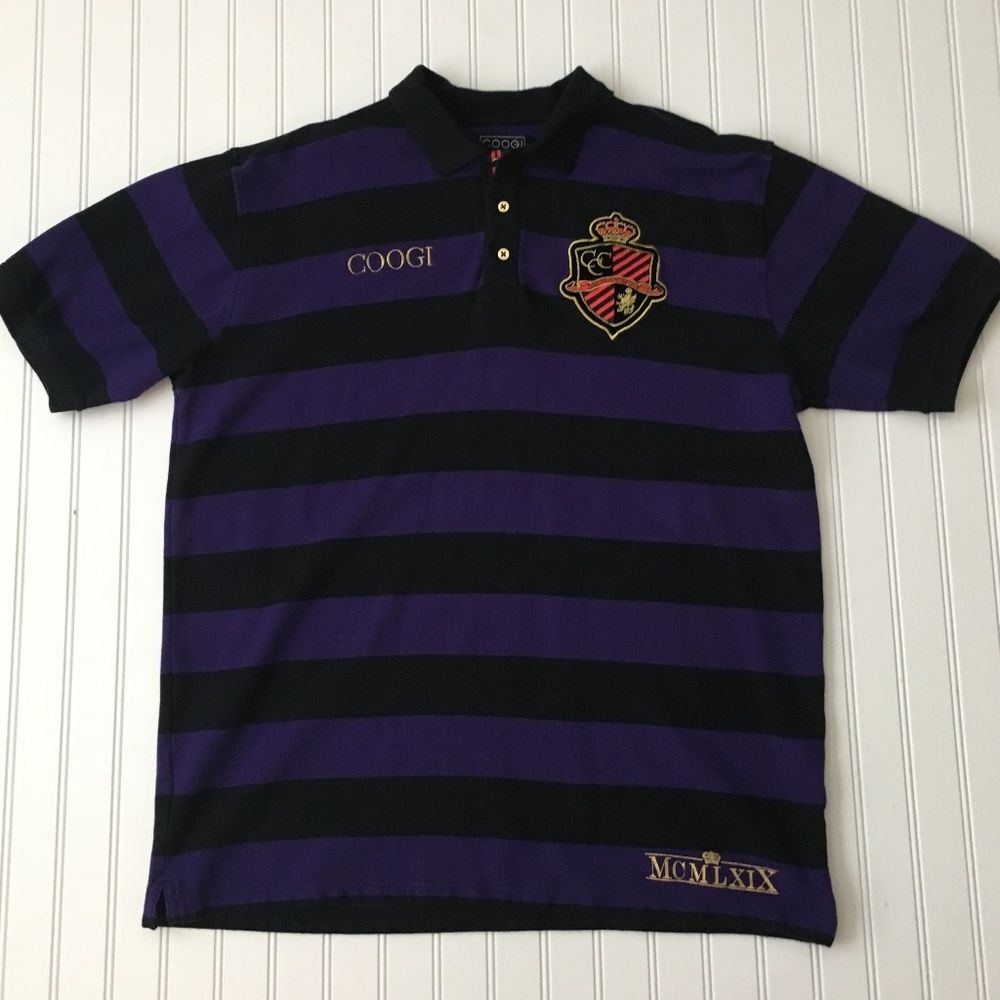 Coogi Mens Purple/Black Striped Polo Shirt XXL